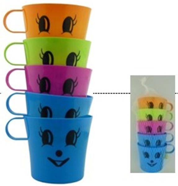 P07585 ถ้วยหู ลายยิ้ม แพค 5 ใบ HY-645-2 ราคาส่งต่อ 12 แพค: 60 ใบ