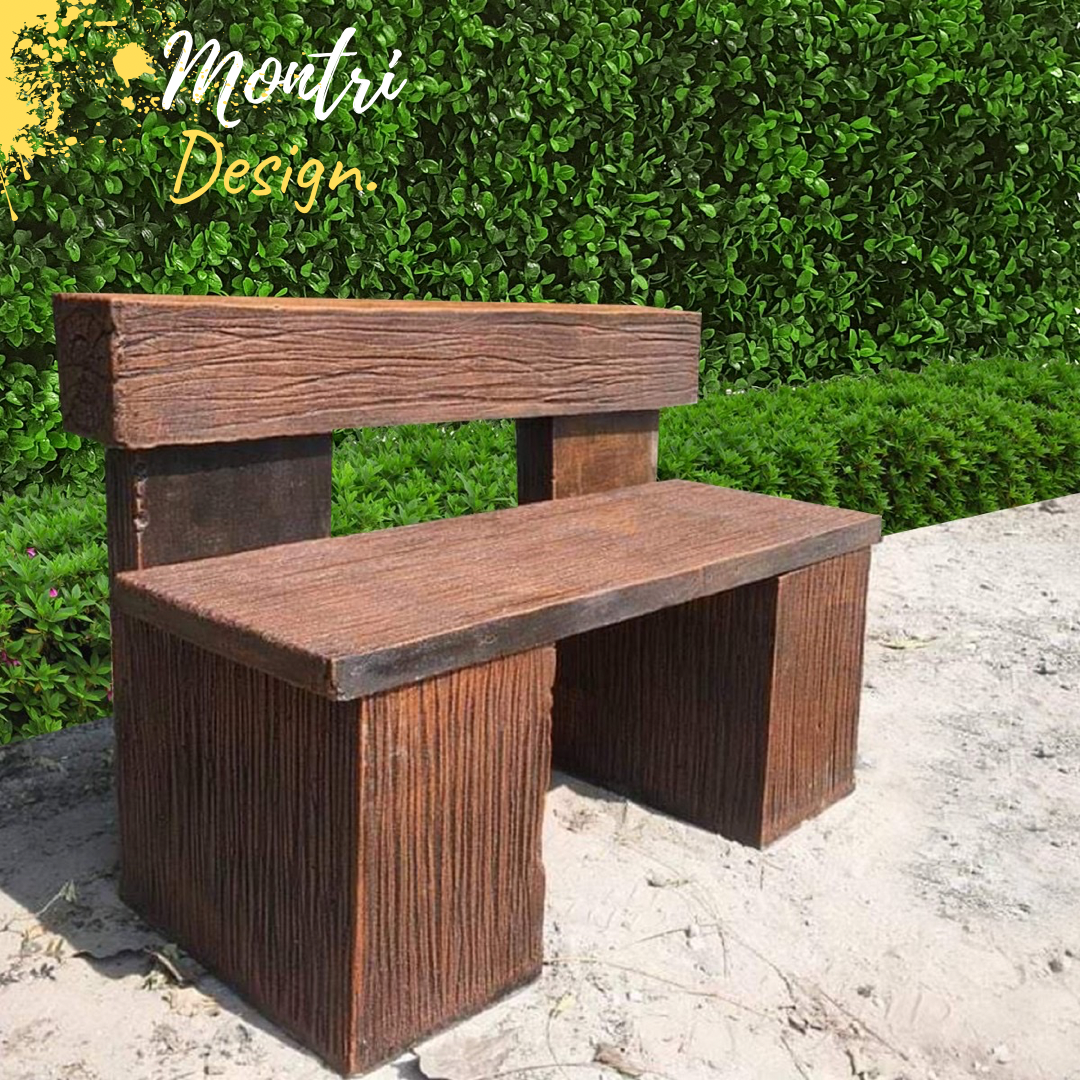 เก้าอี้สนามพนักพิง เก้าอี้ปูนลายไม้ ม้านั่งเล่นในสวน เก้าอี้ปูนพนักพิงลายไม้ ขนาดยาว 1 เมตร