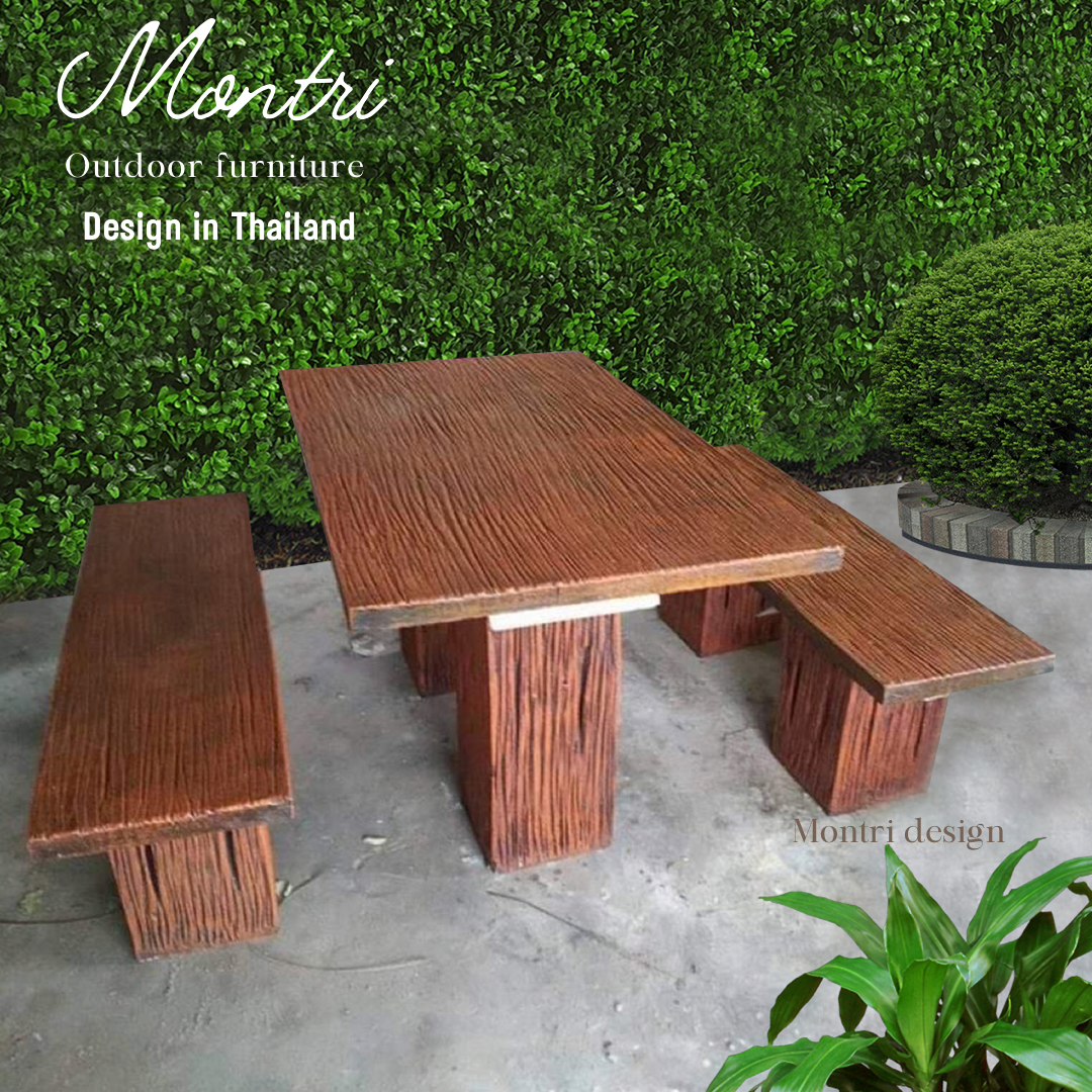 ชุดโต๊ะปูนลายไม้ รุ่น mini size โต๊ะปูนลายไม้ โต๊ะสนามกลางแจ้ง โต๊ะปูนลายไม้