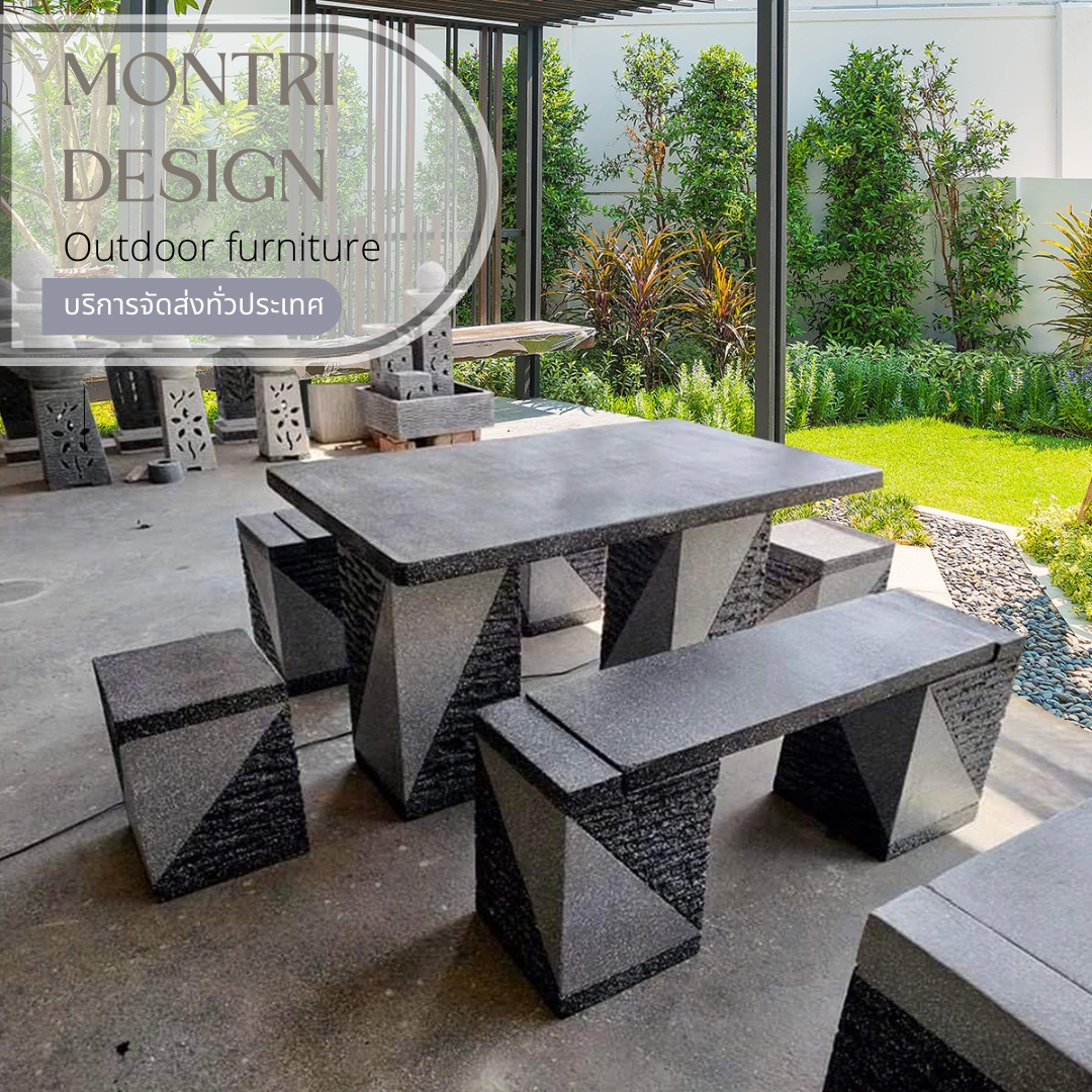 โต๊ะสนาม ชุดโต๊ะสนาม โต๊ะสนามโมเดิร์น ชุด 6 ที่นั่ง แนว Modern Luxury ลวดลายหินอ่อน ขนาดโต๊ะยาว 120*80 cm.