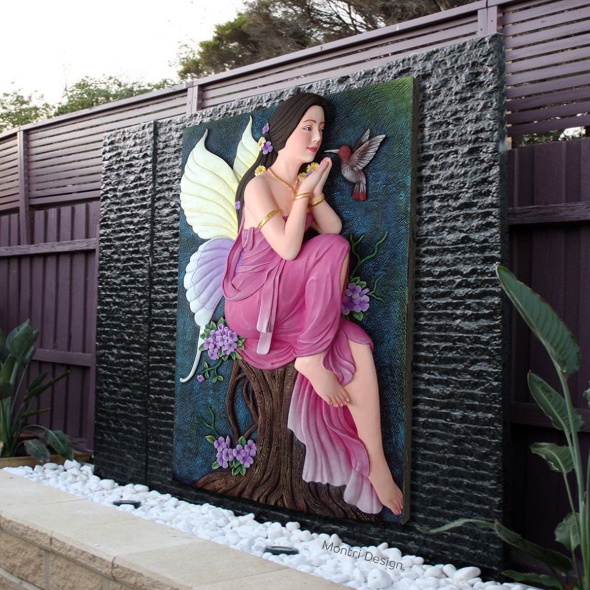 ภาพนางฟ้าปูนปั้น ภาพประติมากรรมนูนสูง ภาพนางฟ้าปูนปั้นสด ขนาด 58*95 cm.