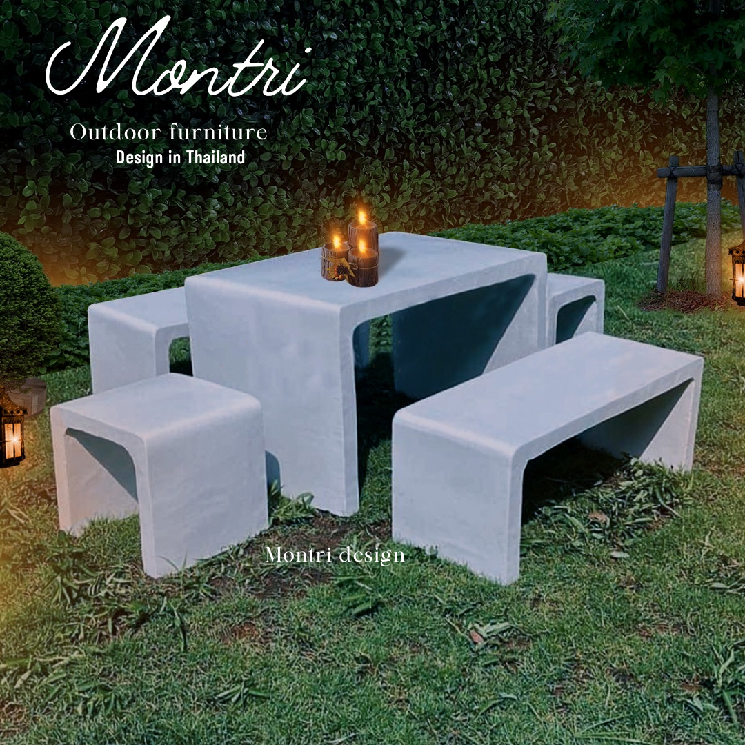 ชุดโต๊ะสนาม โต๊ะสนาม โต๊ะปูนซีเมนต์สไตล์ลอฟท์ รุ่น BigLoft สีปูนลอฟท์สีขาว สินค้าผลิตจากปูนซีเมนต์ แข็งแรง