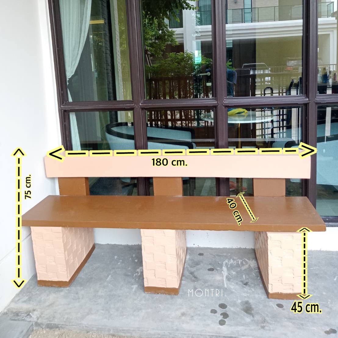 เก้าอี้สนามพนักพิง เก้าอี้พนักพิง ม้านั่งสนาม สุดโมเดิร์น ม้านั่งเล่นในสวน เก้าอี้ปูนพนักพิงลายไม้ ขนาดยาว 180 cm