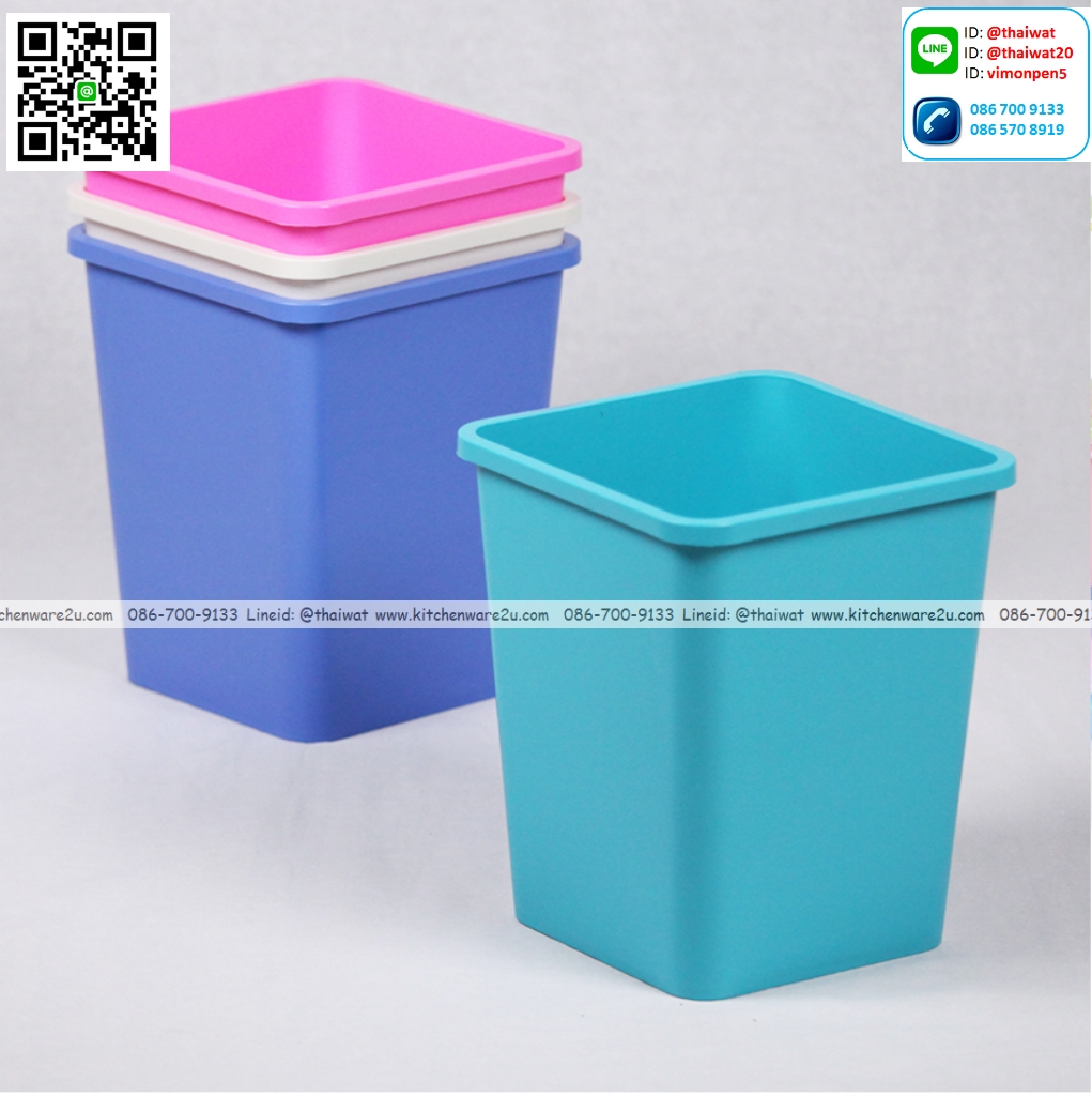 P12550 ถังขยะเหลี่ยม 6 ลิตร (ก.19.7 x ย.19.7 x ส.23.5 cm.) No.292 ราคาขายส่งต่อ 1 โหล: 12 ใบ