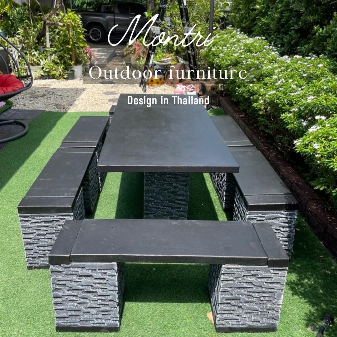 ชุดโต๊ะสนาม โต๊ะปูนสนาม โต๊ะโมเดิร์น โต๊ะปูนสนามโมเดิร์น ชุด 12 ที่นั่ง พาดยาว