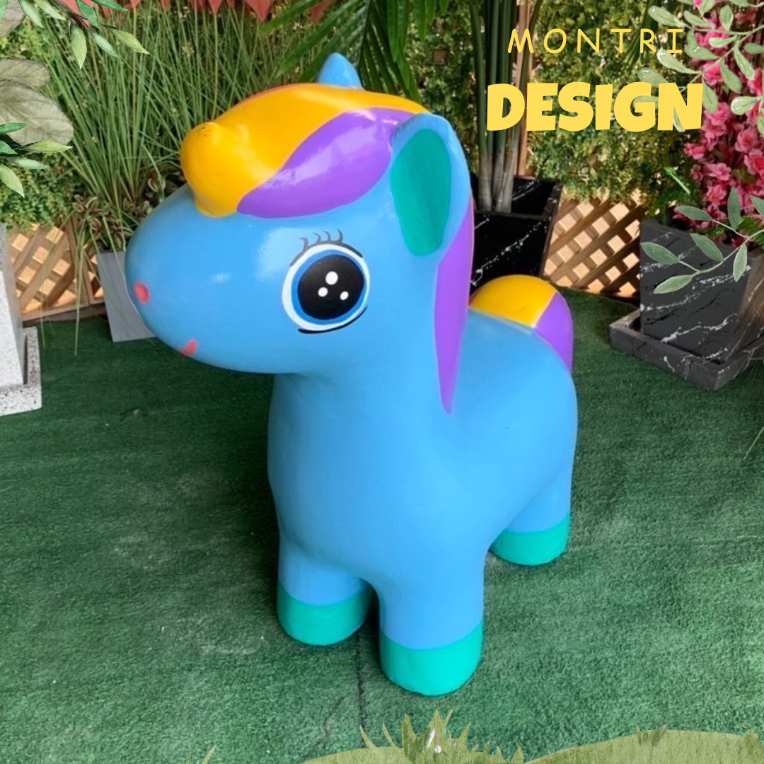 เก้าอี้รูปโพนี่ ม้านั่งม้าโพนี่ เก้าอี้ม้ายูนิคอร์น เก้าอี้ม้าโพนี่ สีฟ้า/เขียวมิ้นท์