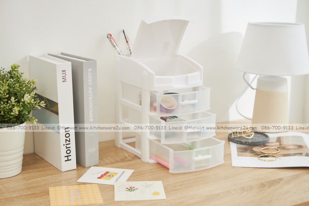 P13558 ลิ้นชักเล็ก 3 ชั้น เปิดฝาบน มีช่องเก็บของ (15.5*20*24 cm) เกรดเอ No.1070M3 (ราคาขายส่งต่อ 1 โหล: 12 ชุด:เฉลี่ย 110 บต่อใบ)