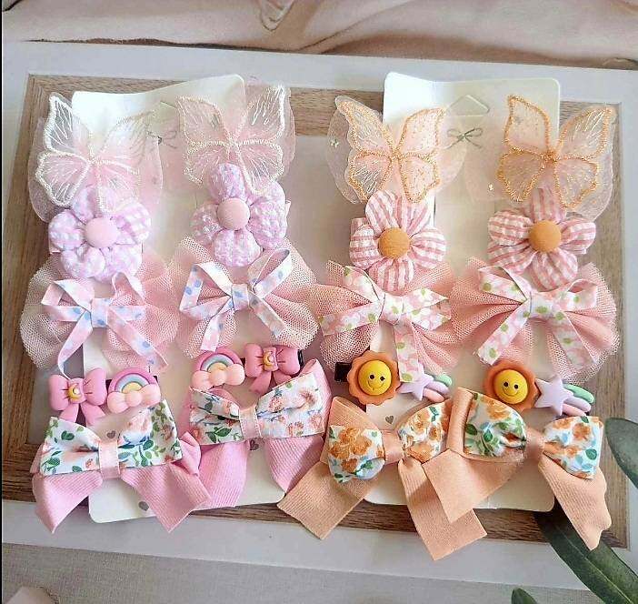 💗มาหยากิ๊ฟช้อป💗กิ๊บหนีบผมผีเสื้อ โบว์ ดอกไม้ หวาน น่ารักสไตล์เจ้าหญิง หุ้มผ้า ขนาดกิ๊บ 3 ซ.ม. แพ็ค 10 ชิ้น