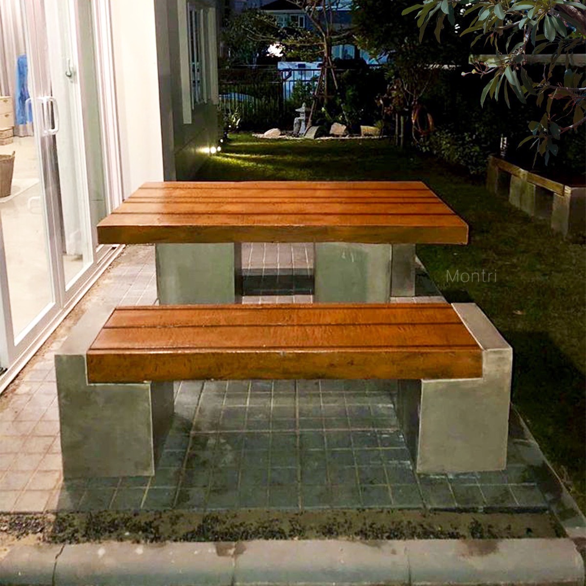 ชุดโต๊ะสนามกลางแจ้ง ซีเมนต์ลายไม้ระแนงDIY ขนาด 150 cm. ชุด 8 ที่นั่ง