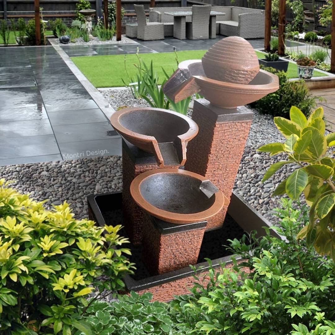 น้ำพุเสริมฮวงจุ้ย น้ำล้นแต่งสวน ชุดน้ำล้น ชุดน้ำพุตั้งพื้น ฟรีปั้มน้ำพร้อมติดตั้ง รุ่น น้ำเท 3 ชั้น