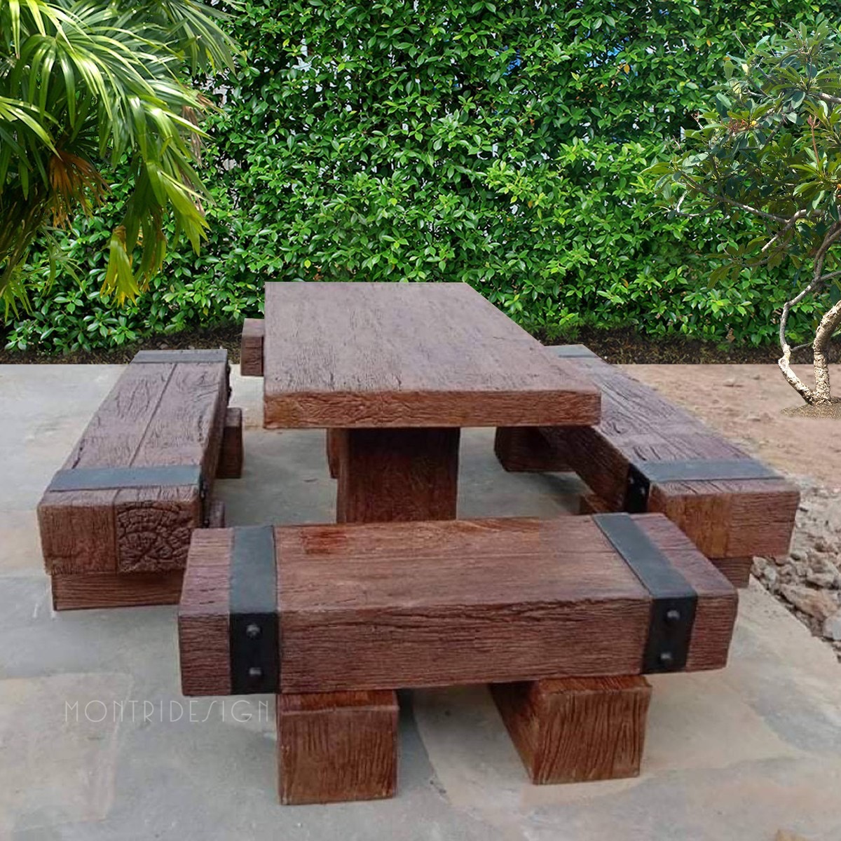 ชุดโต๊ะสนามปุนลายไม้ โต๊ะไม้หมอนโมเดิร์น รุ่น FF03 ขนาด 180*90 cm.