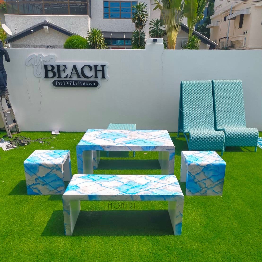 โต๊ะปูนสวยๆ โต๊ะสนาม โต๊ะสนามกลางแจ้ง ตัว U ขนาด 1 เมตร สุดโมเดิร์น ส่งตรงจากโรงงาน จัดส่งพร้อมติดตั้งทั่วไทย