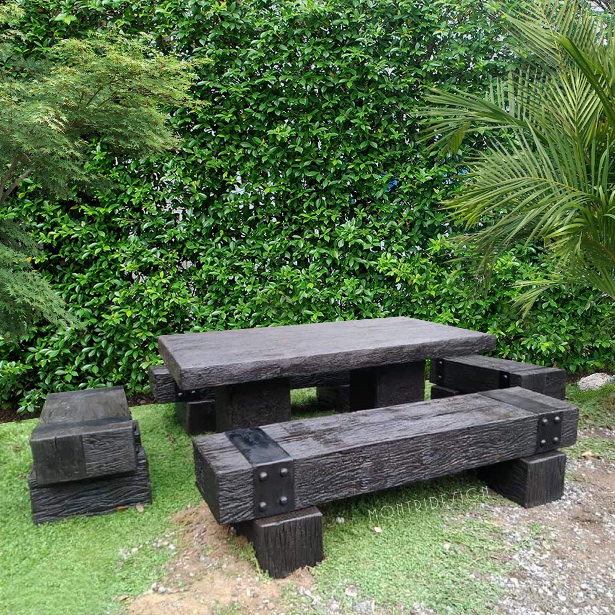 ชุดโต๊ะสนามปุนลายไม้ โต๊ะไม้หมอนโมเดิร์น รุ่น MN03 ขนาด 180*90 cm.