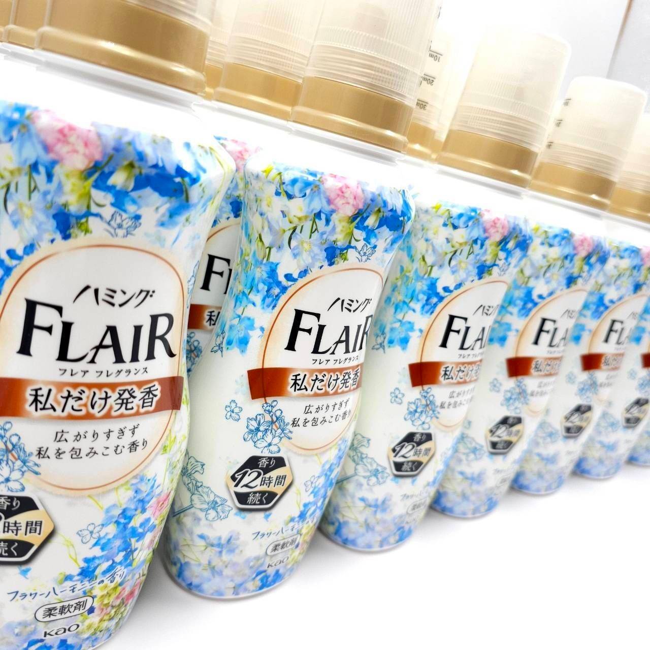 น้ำยาปรับผ้านุ่ม flair สีฟ้า Flair Softener Flower Harmony กลิ่นดอกไม้แบบสาวๆ ให้อารมณ์ผู้หญิงสวยหวาน ขวดใหญ่ ไซส์จริง 540 ml