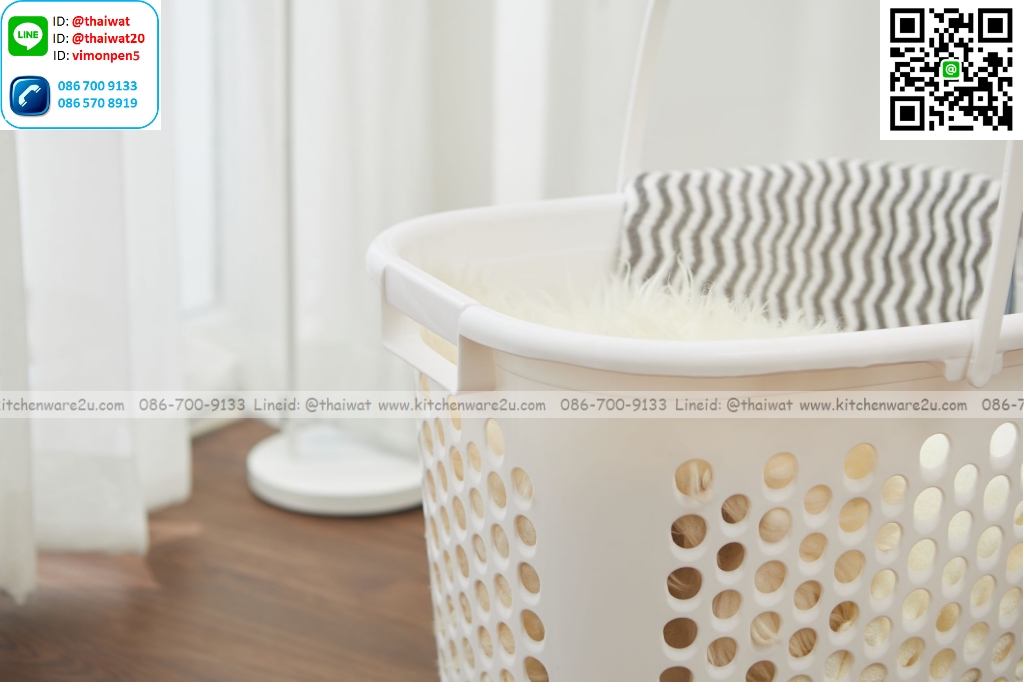 P13535 ตะกร้าเอนกประสงค์มีหูหิ้ว (51*40.5*40 cm) สีขาว เกรดเอ No.5054 (ราคาขายส่งต่อ 12 ใบ:เฉลี่ย 150 บต่อใบ)