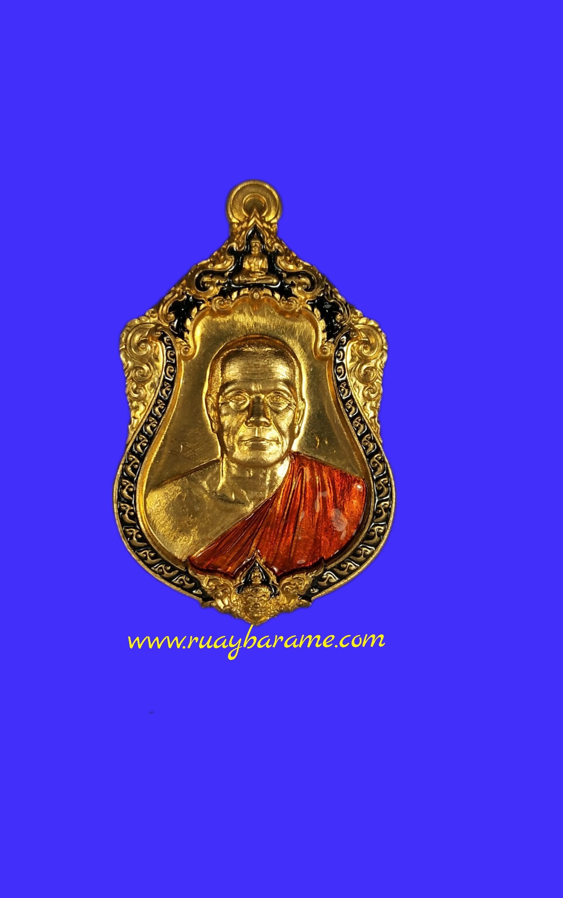 เหรียญเจ้าสัวพันล้าน เนื้อสัมฤทธิ์ ลงยาขอบดำ จารหน้าหลัง หลวงพ่อทอง วัดบ้านไร่
