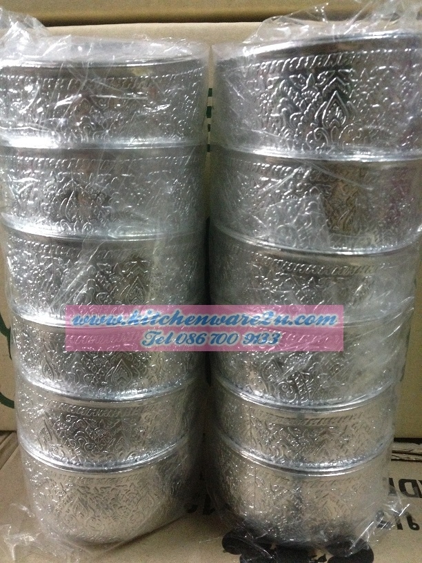 P10129 ขันพลาสติกชุปสีเงินลายไทย 10 ซม. ของชำร่วยได้ (ราคาส่งต่อ 1 โหล:12 ใบ:125 บ./12 ใบ)