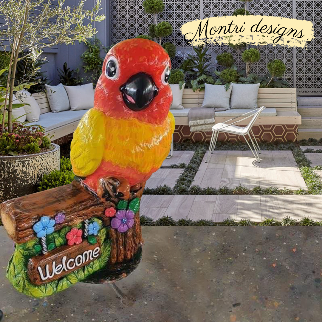 ตุ๊กตาตกแต่งสวน ตุ๊กตาแต่งสวน ตุ๊กตานกแก้วปูนปั้น ตุ๊กตานกแก้วแต่งสวนตัวใหญ่ สูง 100 ฐานกว้าง 75 CM.