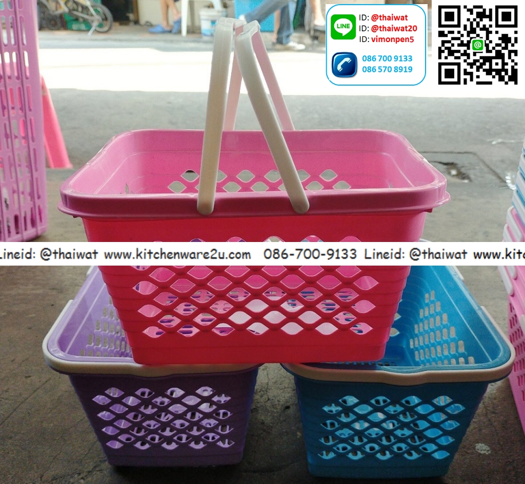 P11256 ตะกร้าเหลี่ยมหูหิ้ว (17*24*14 cm) สีหวาน ราคาขายส่งต่อ 1 โหล : 12 ใบ