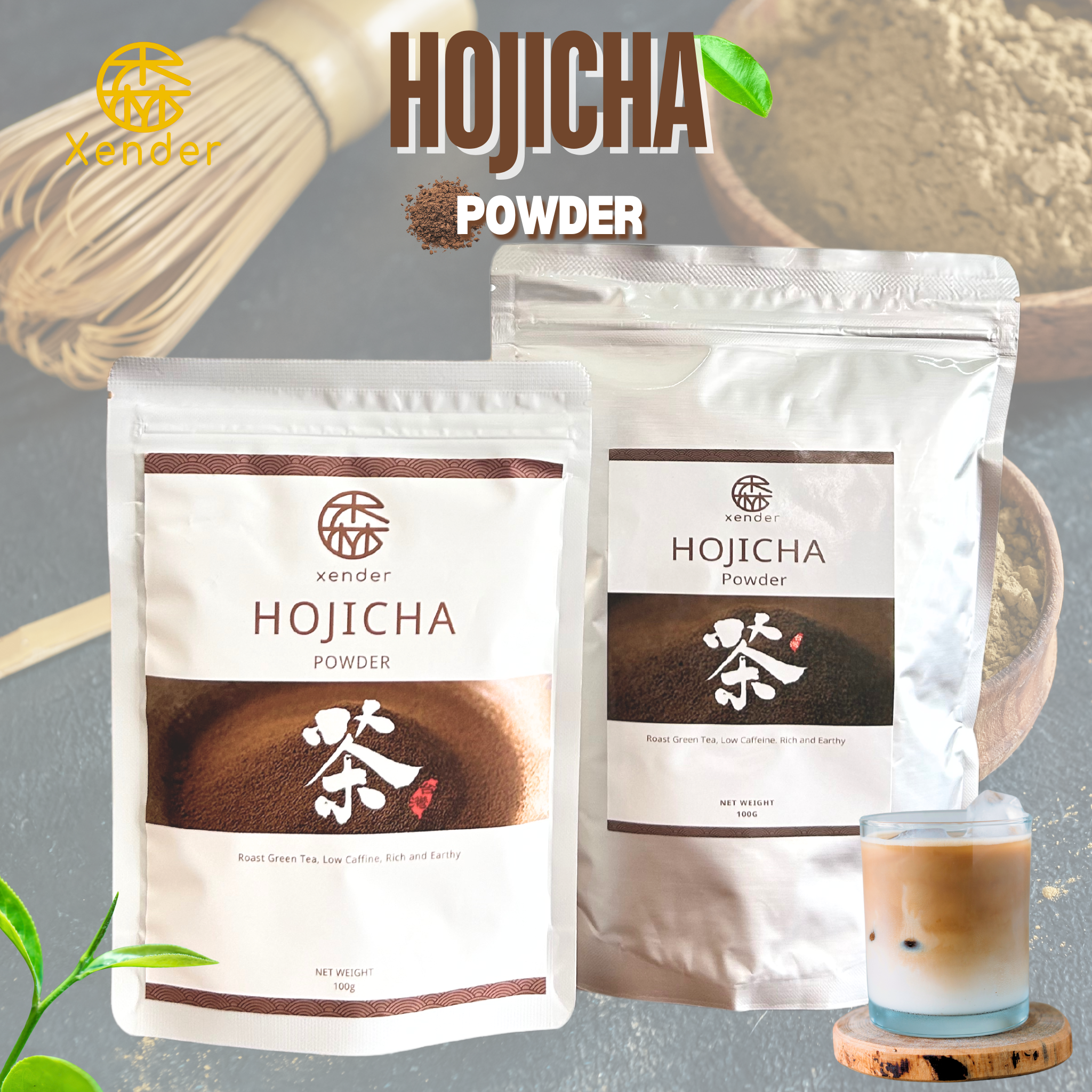 ผงโฮจิฉะ เกรดพรีเมี่ยม Xender Hojicha Powder
