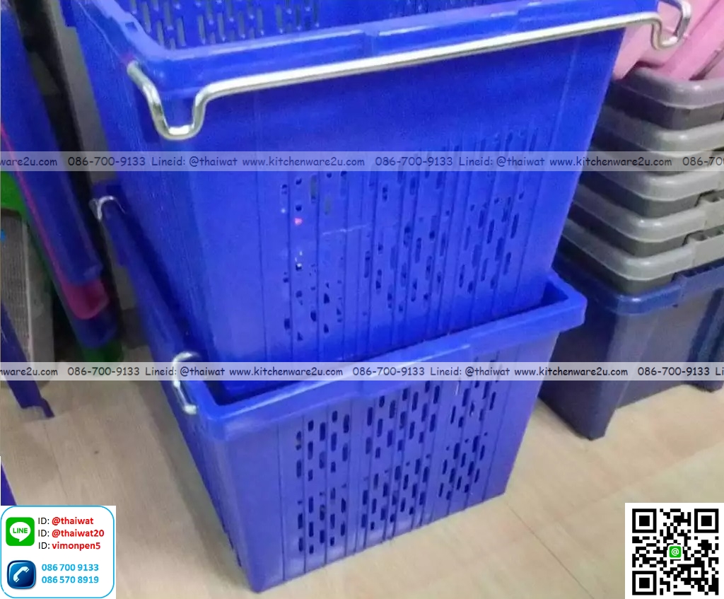 P11395 ลังหูเหล็ก ตะกร้าหูเหล็ก บรรจุ50kg. ขนาด 50x63.5x38.5cm. เกรด A HDPE เบอร์ 439 (ราคาส่งต่อ 1 มัด: 6 ใบ:เฉลี่ย 420 บต่อใบ)