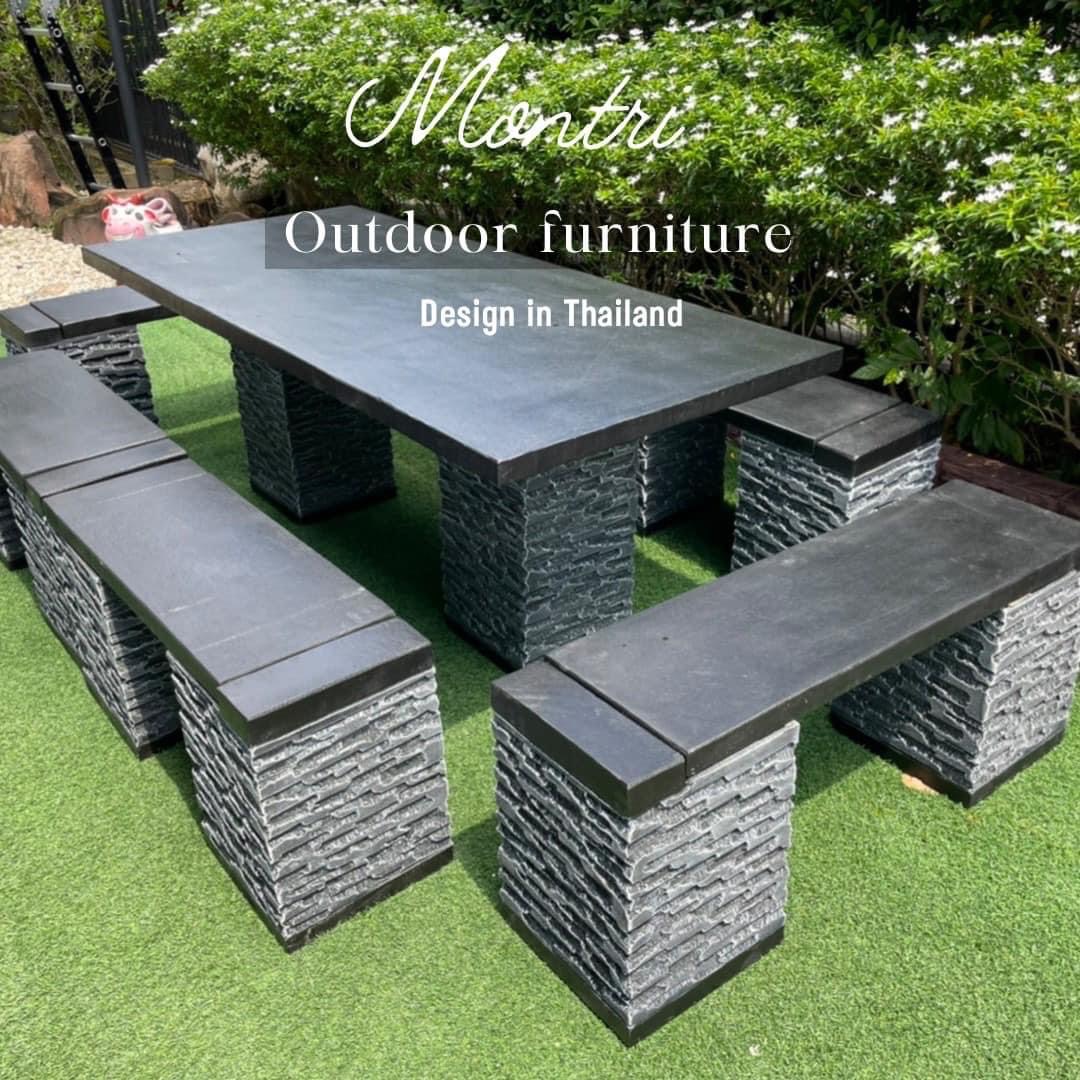 ชุดโต๊ะสนาม โต๊ะปูนสนาม โต๊ะโมเดิร์น โต๊ะปูนสนามโมเดิร์น ชุด 12 ที่นั่ง พาดยาว