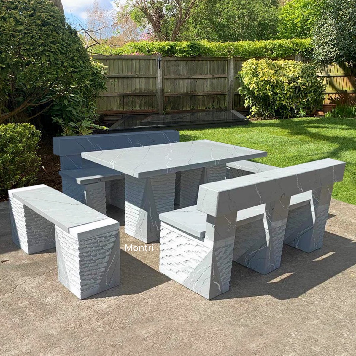 ชุดโต๊ะปูนโมเดิร์น ยาว 150 cm. ทนแดด ทนฝน วัสดุปูนซีเมนต์แผ่นเสริมเหล็ก