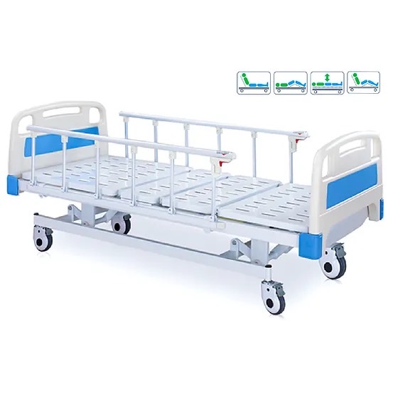 เตียงผู้ป่วยปรับไฟฟ้า 4 ฟังก์ชั่น มาตรฐาน หัวท้าย ABS ราวสไลด์ ปรับเตียงต่ำสุด 43 ซม. แถมพิเศษฟูกที่นอน 4 ตอน + ผ้ายางกันเปื้อน