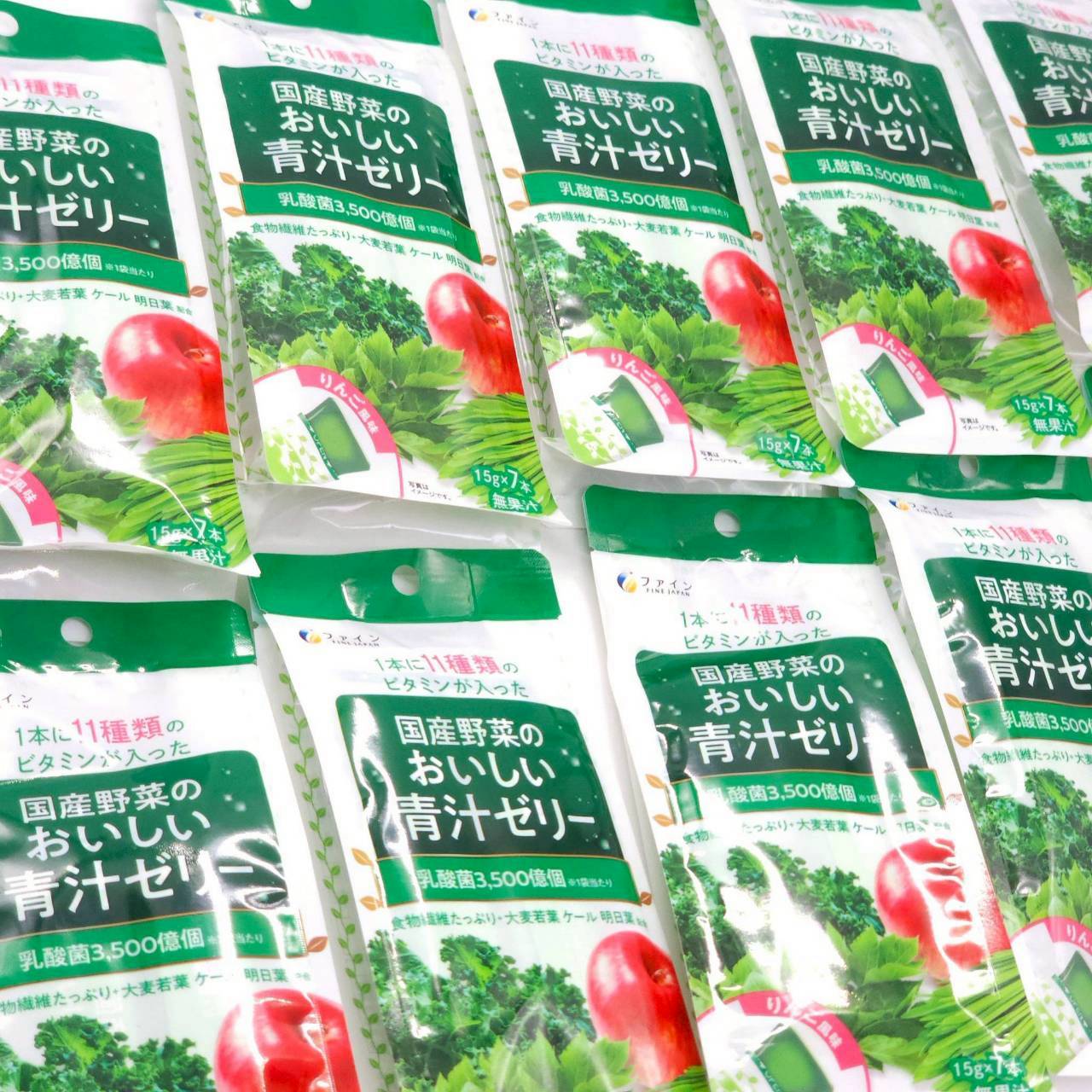 ✨💚 เยลลี่ผักใบเขียวรสแอปเปิ้ล 7 x 15g Fine Japan 国産野菜のおいしい青汁ゼリ 💚✨