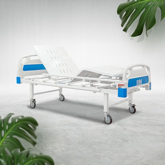 เตียงผู้ป่วย 2 ไกร์ มือหมุน หัว-ท้าย ABS ราวสไลด์ (Manual Hospital Bed) + แถมพิเศษ ฟูกที่นอน 4 ตอน + ผ้ายางกันเปื้อน (รับประกัน 3 ปี)