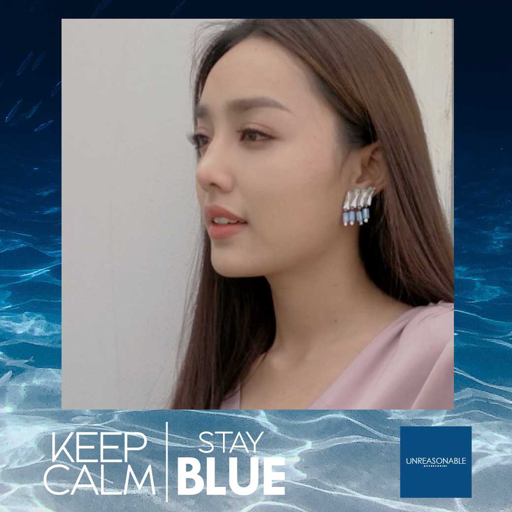 ต่างหู สีฟ้า ต่างหูคลิป ต่างหูก้านเงินแท้ น้ำหนักเบา สวยใส่สบาย UA0581-02 Unreasonable Accessories