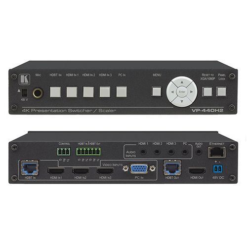 KRAMER VP-440H2 Compact 5–Input 4K60 444 Presentation SwitcherScaler with HDBaseT & HDMI Simultaneous Outputs