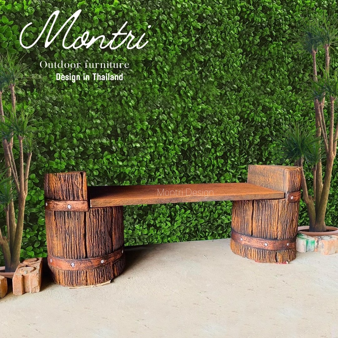 เก้าอี้เปลือกไม้ ม้านั่งเปลือกไม้ ม้านั่งแต่งสวน เก้าอี้แต่งสวน เก้าอี้ปูนลายไม้ ม้านั่งปูนลายไม้ รุ่น thaidesign A02 สีน้ำตาล.