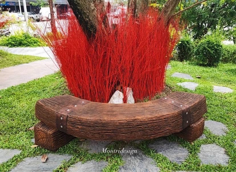 เก้าอี้ไม้หมอน รุ่น Reef05 เก้าอี้ไม้หมอนรถไฟ ไม้หมอนรถไฟ โต๊ะเก้าอี้สนาม โต๊ะปูนปั้นลายไม้ งานสวยเรียบหรู เสมือนไม้จริง ทนแดด ทนฝน สีน้ำตาลคาราเมล