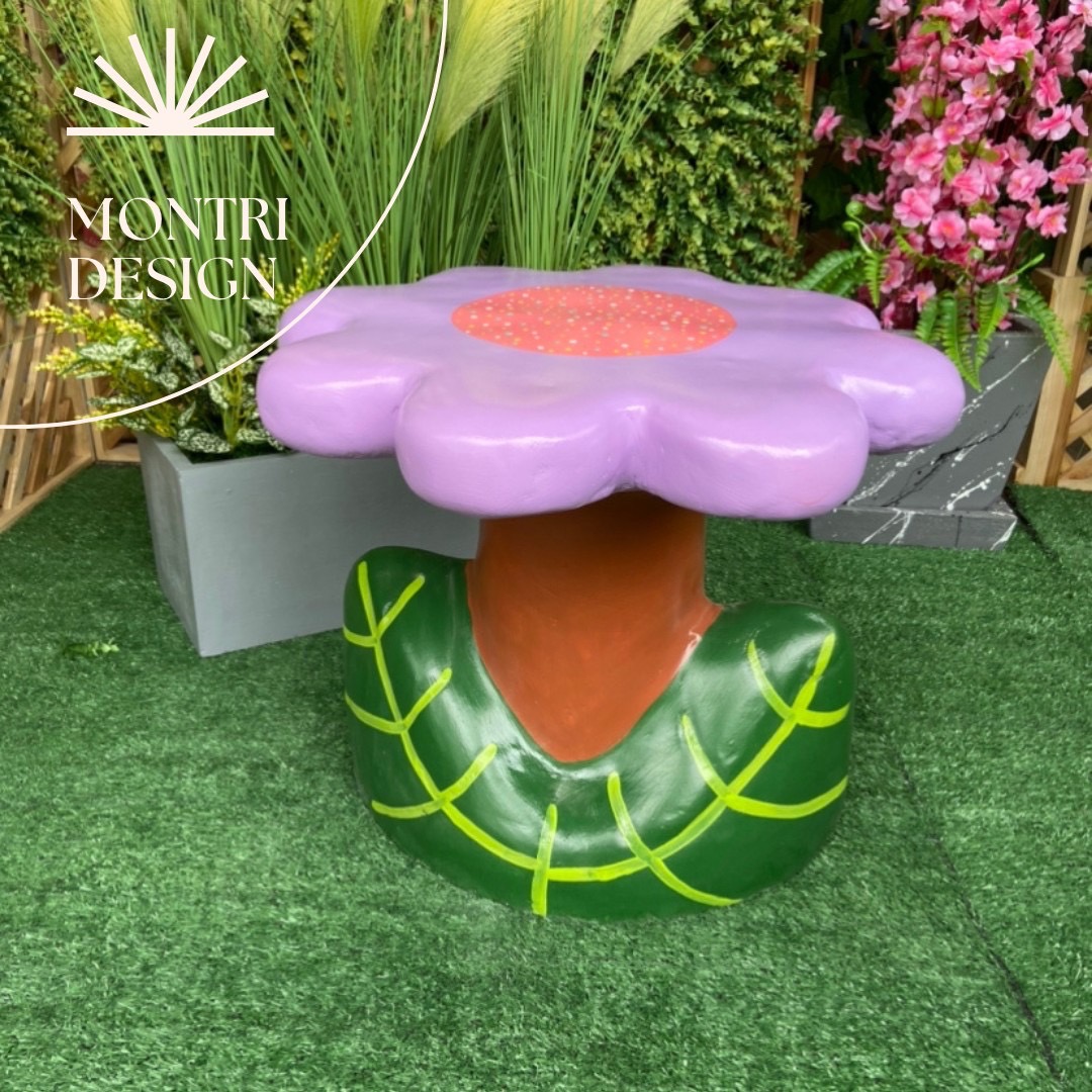 เก้าอี้ปูนรูปดอกไม้ สุดน่ารัก เก้าอี้ดอกไม้ปูนปั้น เก้าอี้ปูนปั้นรูปดอกไม้ ม้านั่งสนามในสวน (สีม่วง)