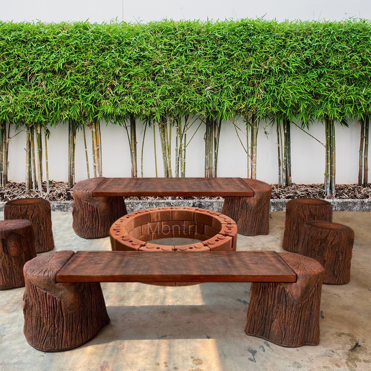ม้านั่งสนาม เซ็ตตอไม้ลายไม้กลางแจ้งพร้อมเตาอิฐประสาน ครบทุกกิจกรรมกลางแจ้ง ทั้งปิ้งย่างและนั่งรับลมหนาว