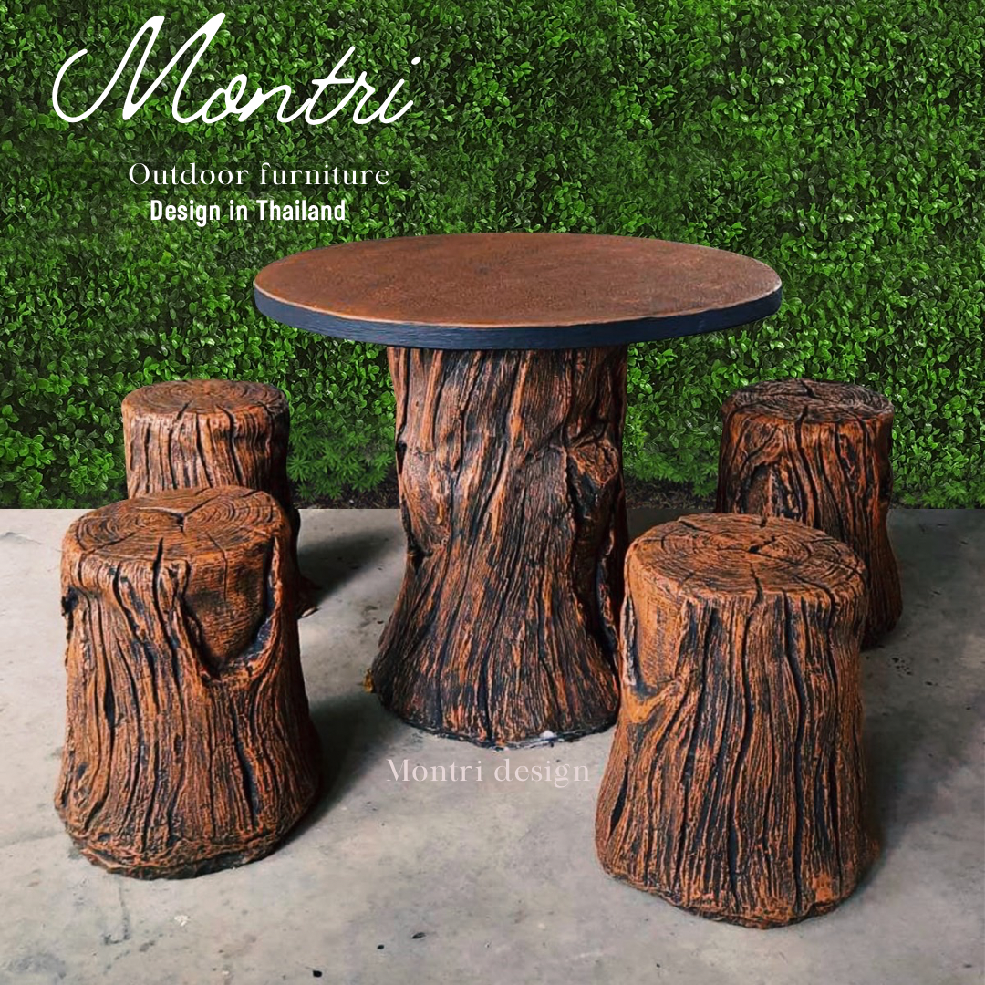 ชุดโต๊ะปูนลายไม้ ชุด 5 ที่นั่ง รุ่น Ocha 5 ที่นั่ง โต๊ะกลมปูนลายไม้