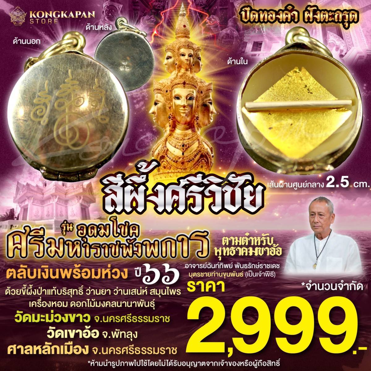 สีผึ้งหลักเมืองนครศรีธรรมราช รุ่น อุดมโชคศรีมหาราชพังพการ ตลับเงินแท้ปิดทองฝังตะกรุดพร้อมห่วง ปี๒๕๖๖