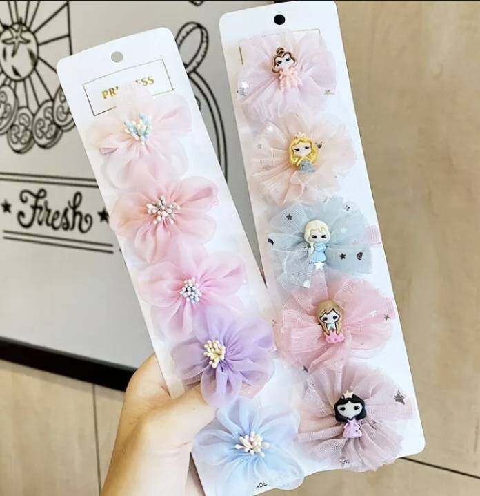 💗มาหยากิ๊ฟช้อป💗 กิ๊บติดผมโบว์นางฟ้า เจ้าหญิง น่ารักๆ สำหรับเด็กผู้หญิง สีสดใส 1 แพ็ค มี 5 ชิ้น