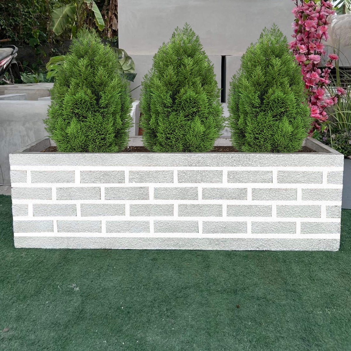กระถางต้นไม้ปูน สีขาว กระถางปูนรางยาว กระถางต้นไม้ ขนาด 30*100*30 cm. กระถางสไตล์โมเดิร์น เกรดพรีเมียมคุณภาพระดับห้าง