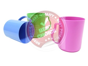 P07089 แก้วน้ำมีหูพลาสติก หูหยัก (8.1*8.1*9.9 ซม.) 202 เกรดเอ สีหวาน ราคาส่งต่อ 12 โหล:144 ใบ:เฉลี่ย 70 บาท/โหล
