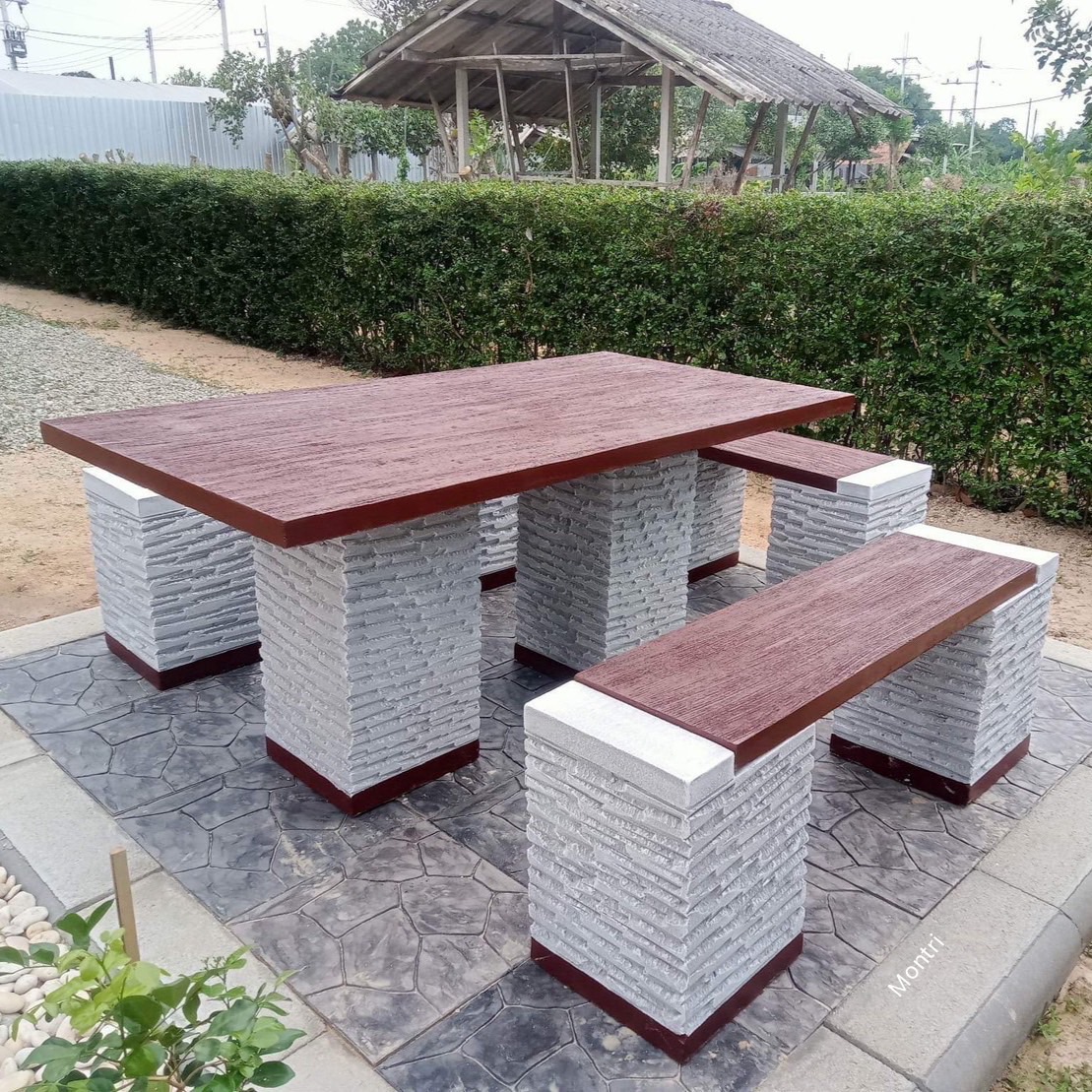 โต๊ะสนาม ชุดโต๊ะสนาม โต๊ะสนามกลางแจ้ง ชุด 6 ที่นั่งเก้าอี้พาดยาว ขนาดแผ่น 150*80 cm.