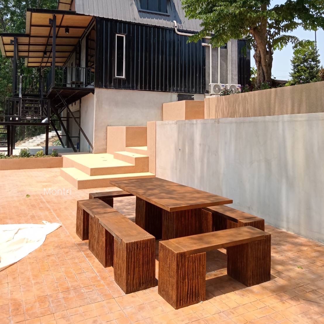 โต๊ะสนามลายไม้ สไตล์โมเดิร์น ชุดโต๊ะสนามกลางแจ้ง ชุดโต๊ะสนาม โต๊ะสนามกลางแจ้ง ชุด 12 ที่นั่ง ขนาด 180*80 cm.