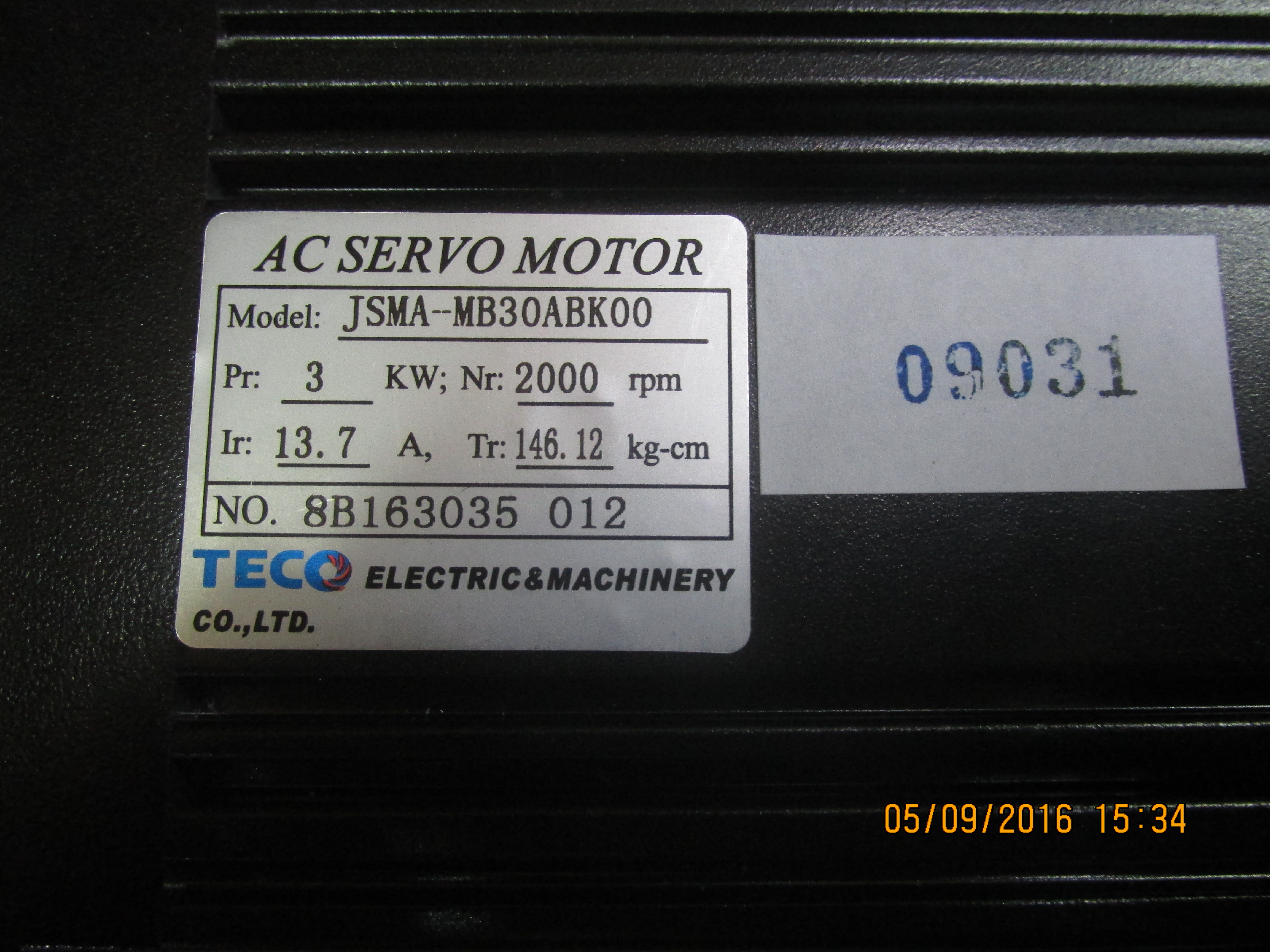 SERVO MOTOR " TECO " MODEL : JSMA-MB30ABK00