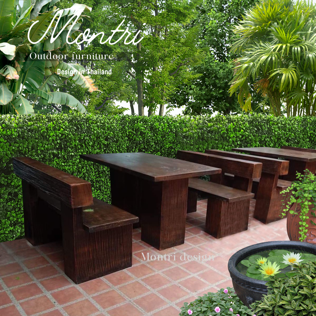 ชุดโต๊ะปูนลายไม้ โต๊ะปูนลายไม้ เก้าอี้พนักพิง โต๊ะสนาม โต๊ะสนามกลาง รุ่น LA05 ลายไม้ ขนาด 120*80 cm.