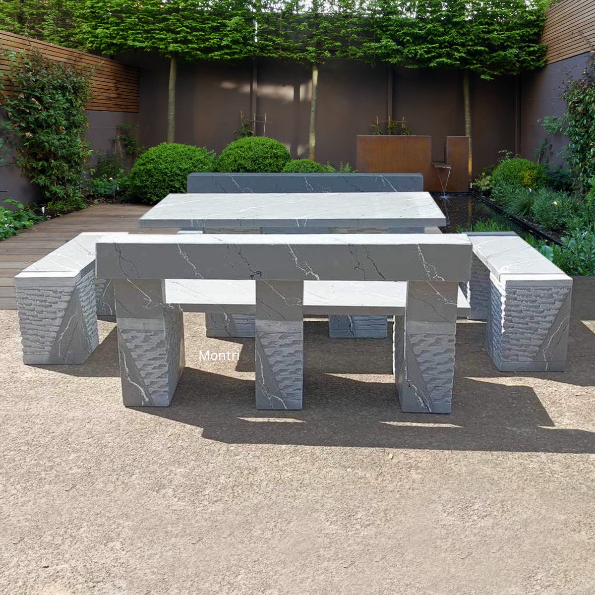 ชุดโต๊ะปูนโมเดิร์น ยาว 150 cm. ทนแดด ทนฝน วัสดุปูนซีเมนต์แผ่นเสริมเหล็ก