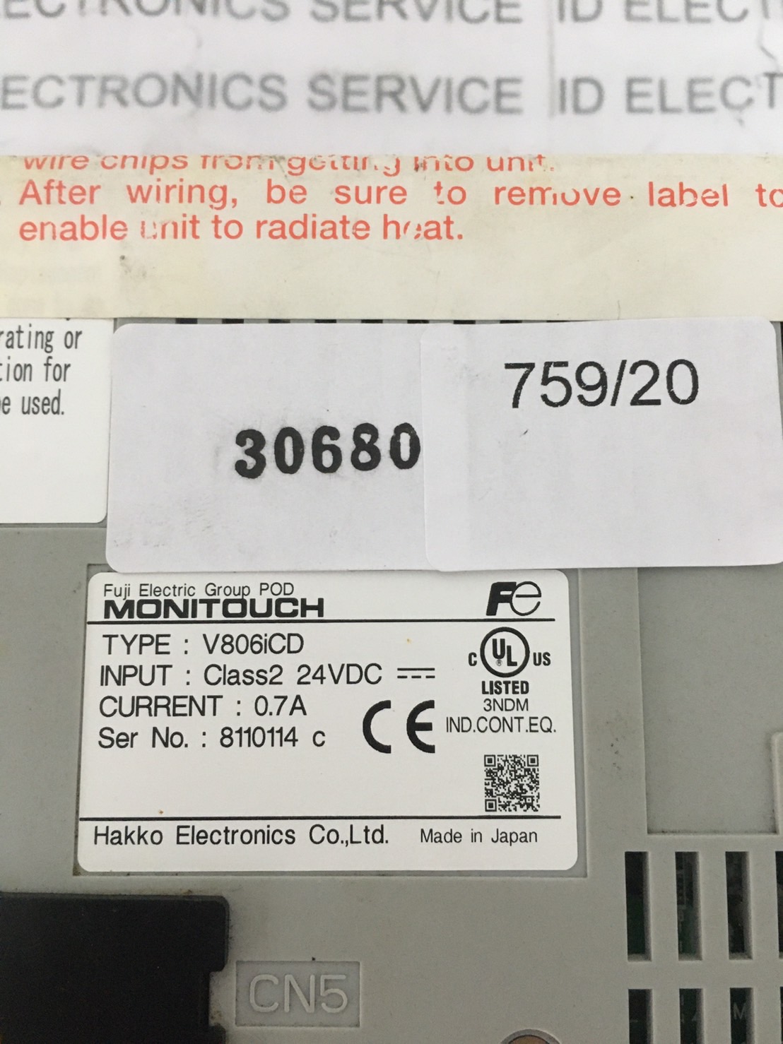 HMI " HAKKO " MODEL : V806ICD