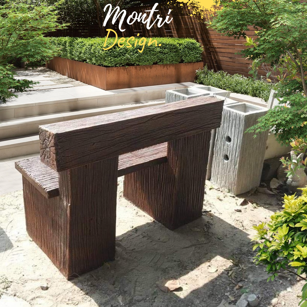 เก้าอี้สนามพนักพิง เก้าอี้ปูนลายไม้ ม้านั่งเล่นในสวน เก้าอี้ปูนพนักพิงลายไม้ ขนาดยาว 1 เมตร