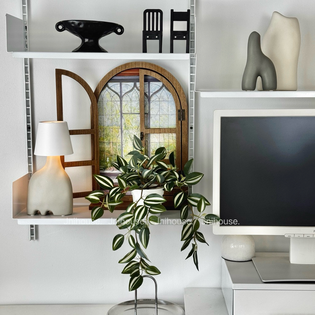 [พร้อมส่ง] Jnihouse : (รุ่นยาว)ต้นก้ามปูด่างประดิษฐ์+กระถางพลาสติกขาว