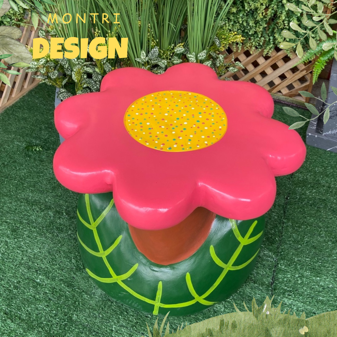 เก้าอี้ปูนรูปดอกไม้ สุดน่ารัก เก้าอี้ดอกไม้ปูนปั้น เก้าอี้ปูนปั้นรูปดอกไม้ ม้านั่งสนามในสวน (สีชมพูโอลด์โรส)